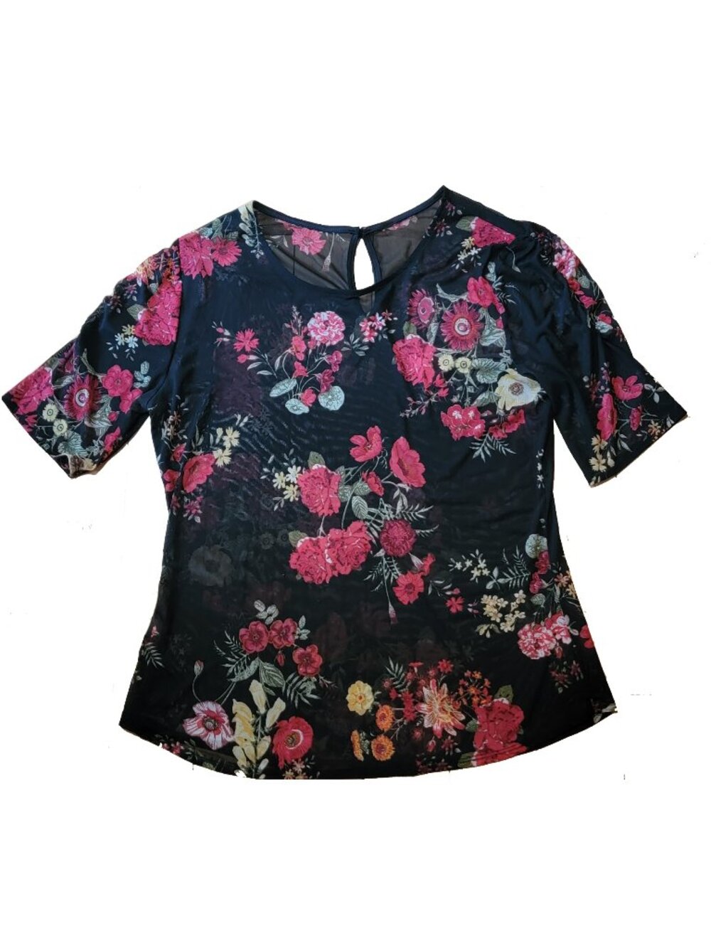 Sheer Floral Rose Print Blouse